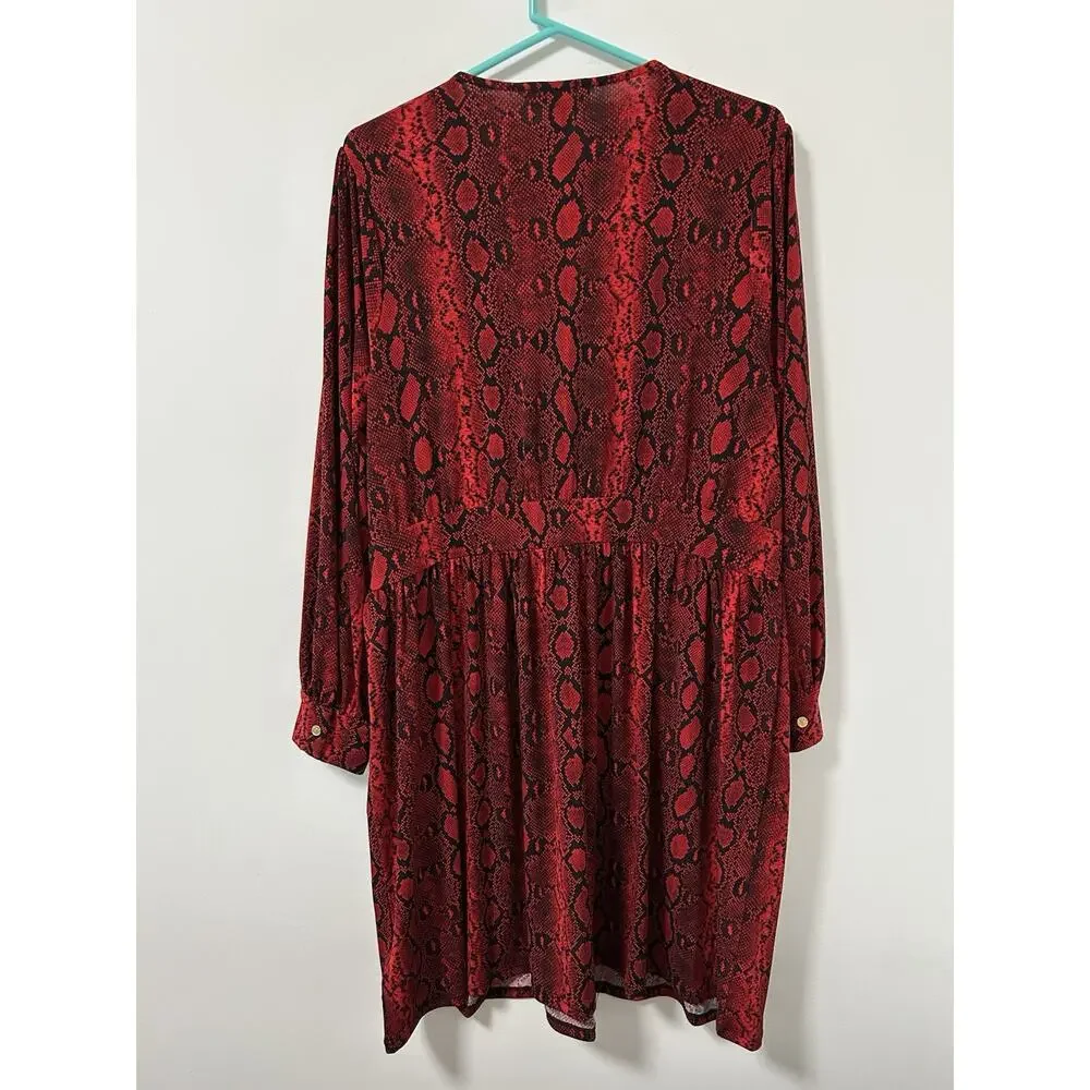 Michael Kors Snakeskin print chain neck dress NWT Size Large Cut Out Long Sleeve